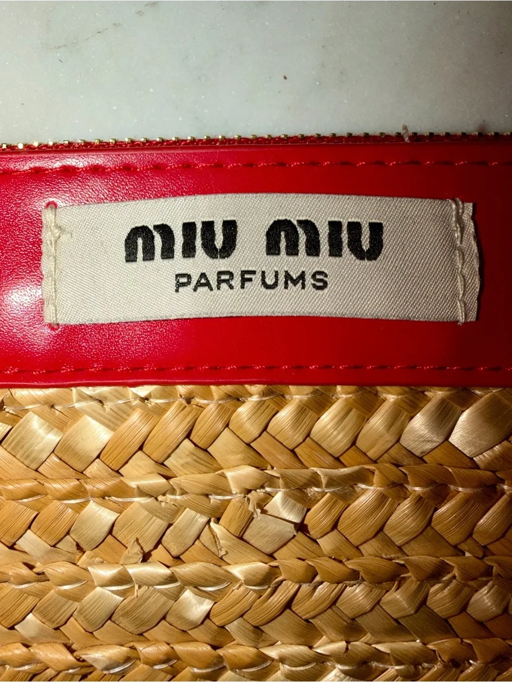 Authentic Miu Miu VIP Beauty natural raffia woven wristlet wallet card holder